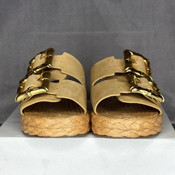🔥🔥🔥SCHUTZ Tan Slide Sandals with Gold Accent Size: 6.5B🔥🔥🔥 - Picture 7 of 10
